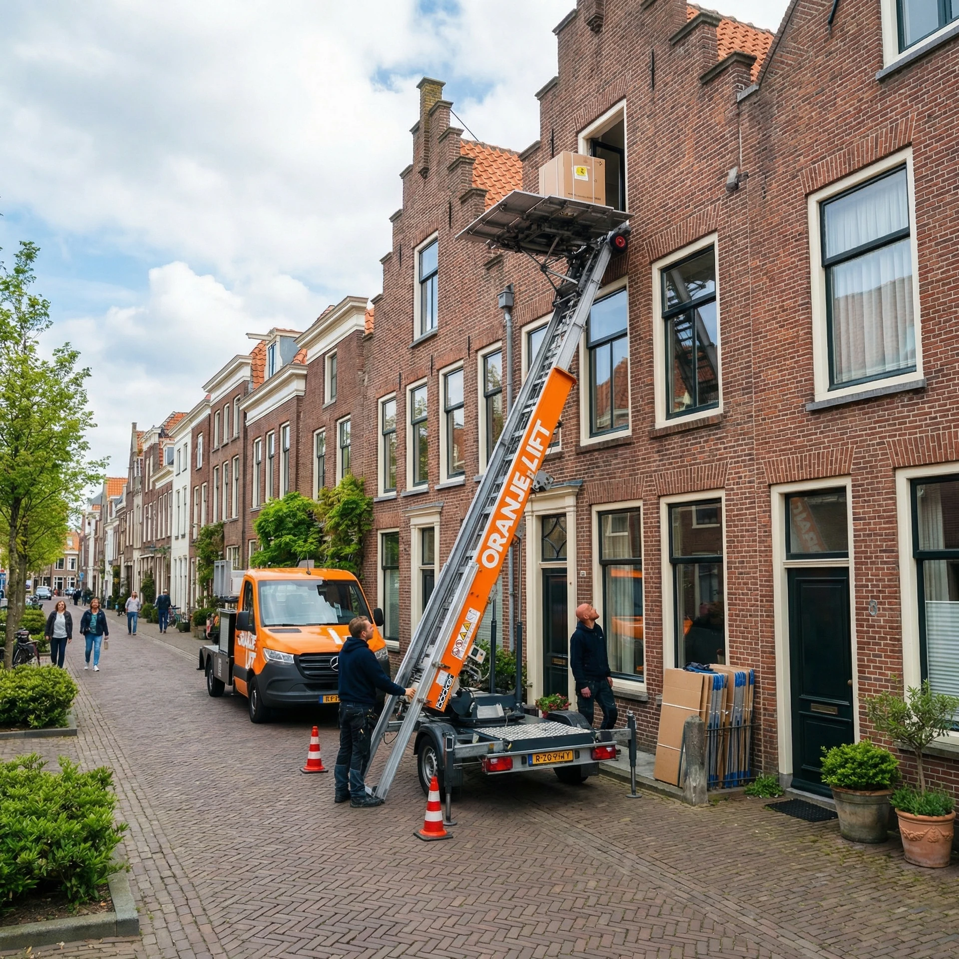 Aanhangerlift in gebruik bij woning in Heemskerk